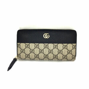 Gucci Round Zipper Long Wallet GG Marmont Black Brown